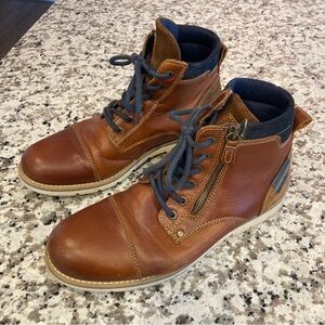 Men's ALDO Brown Leather Boots with Blue Accents. Size 8, Zip side